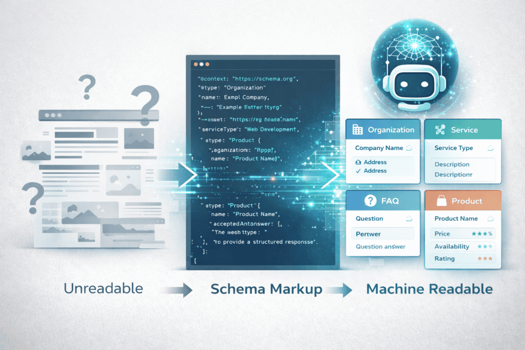 Schema markup makes your website machine-readable for AI engines